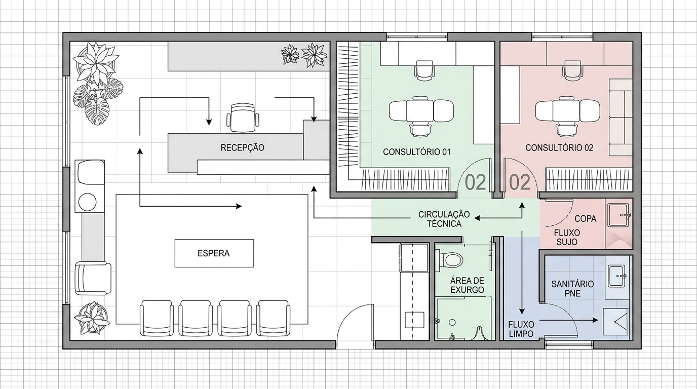 Planta baixa de PBA e layout de biossegurança em Fortaleza
